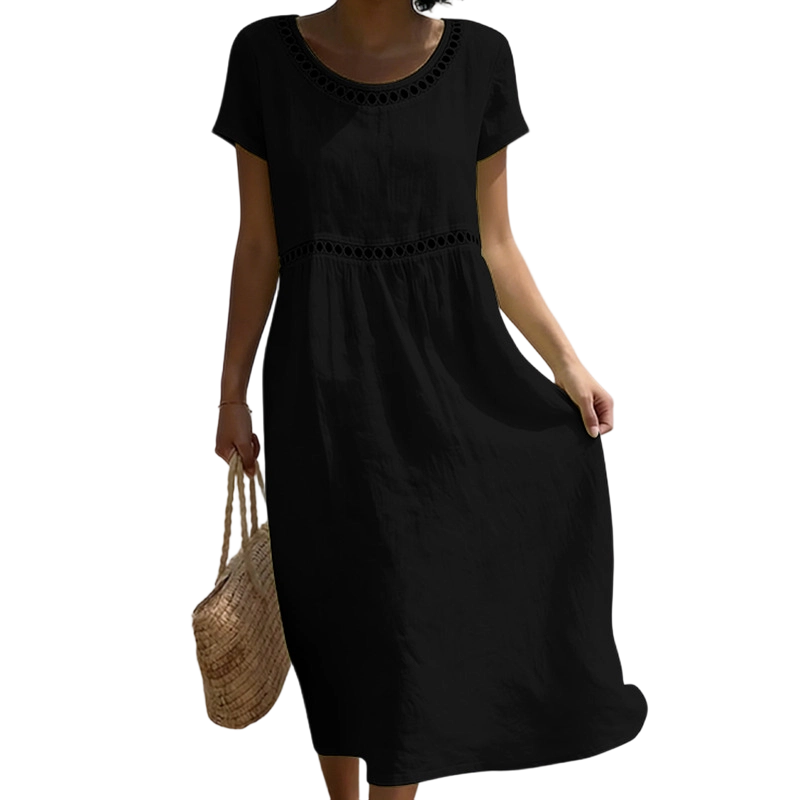 Emilia | Robe midi en look lin avec dentelle