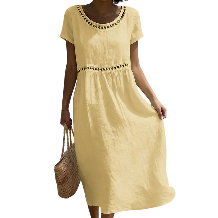 Emilia | Robe midi en look lin avec dentelle