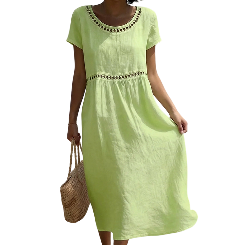 Emilia | Robe midi en look lin avec dentelle