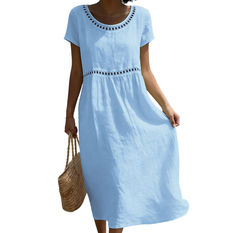 Emilia | Robe midi en look lin avec dentelle