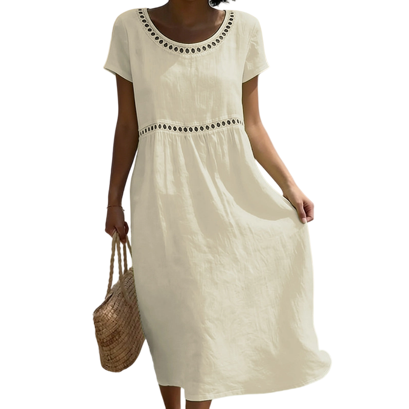 Emilia | Robe midi en look lin avec dentelle