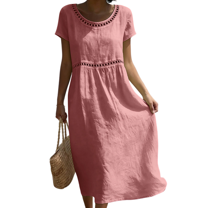 Emilia | Robe midi en look lin avec dentelle