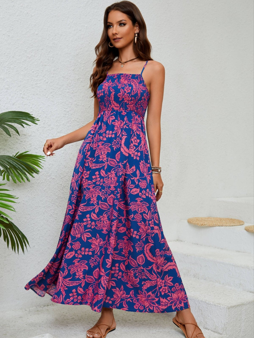 Emma - Robe maxi fleurie à bretelles spaghetti
