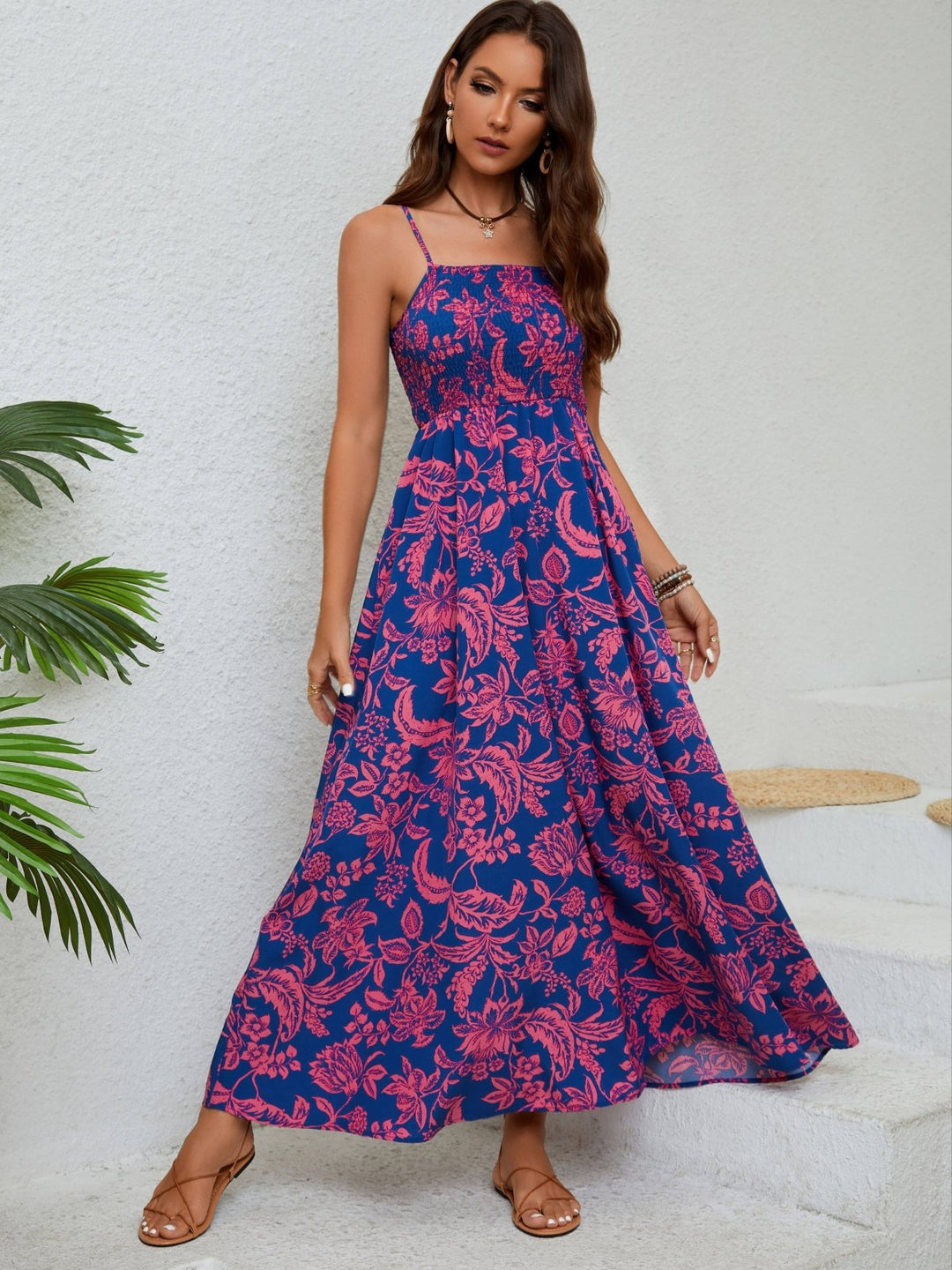 Emma - Robe maxi fleurie à bretelles spaghetti