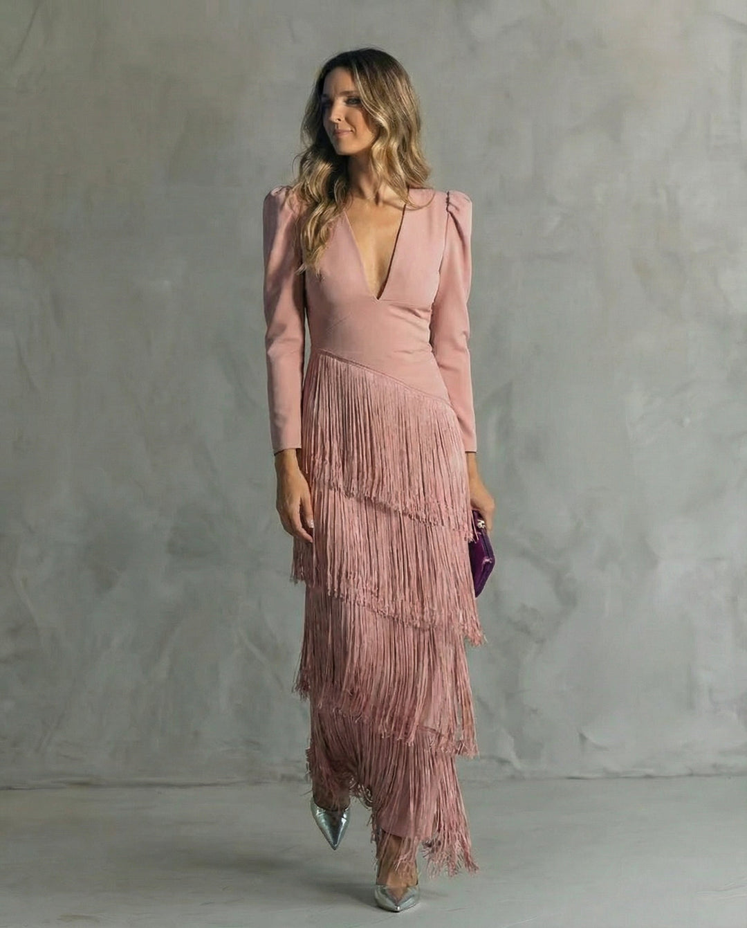 Esmeralda | Robe midi à franges à décolleté en V pour femmes