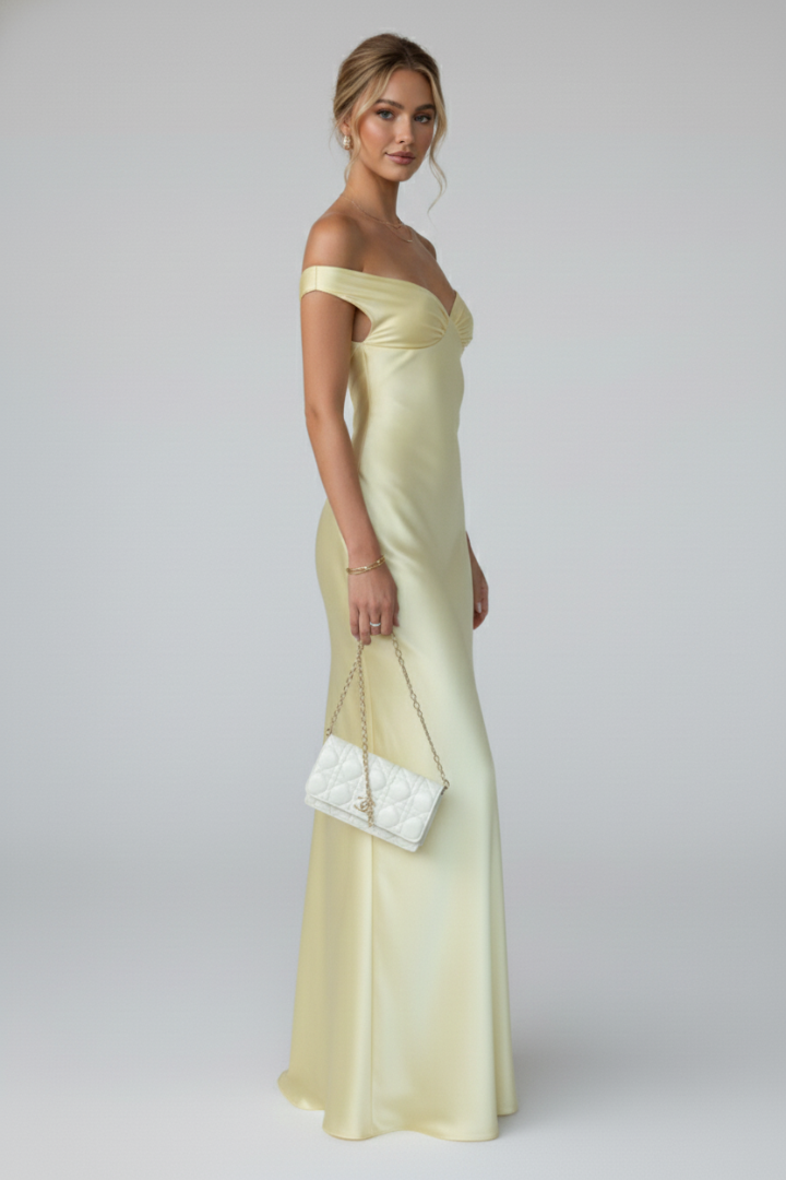 Estelle | Robe Maxikleid Off-Shoulder en Champagne