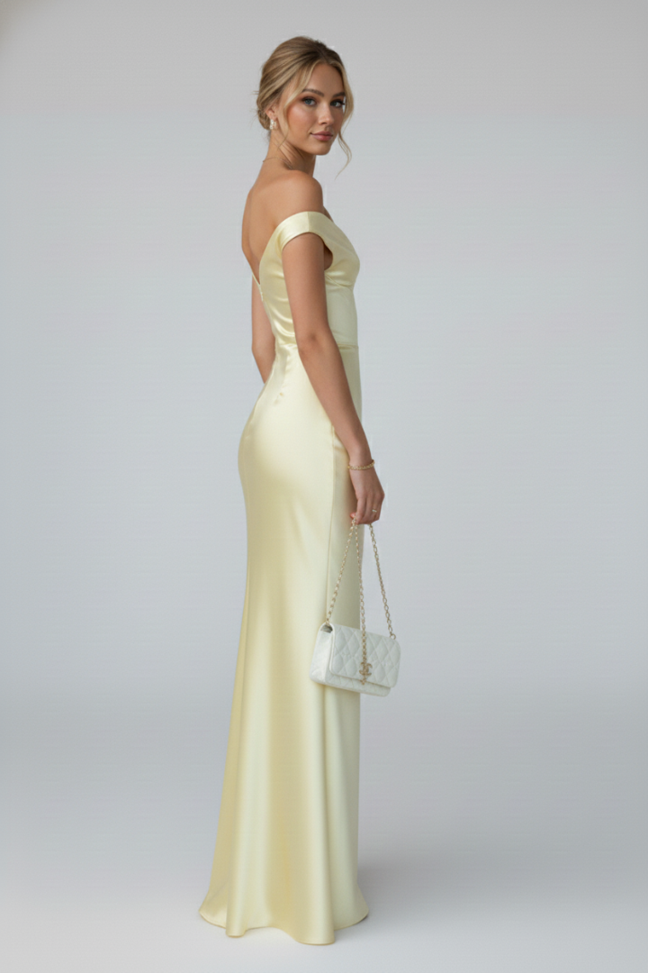 Estelle | Robe Maxikleid Off-Shoulder en Champagne