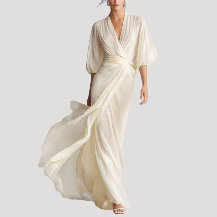 Estelle | Robe maxi portefeuille pour femmes avec manches 3/4