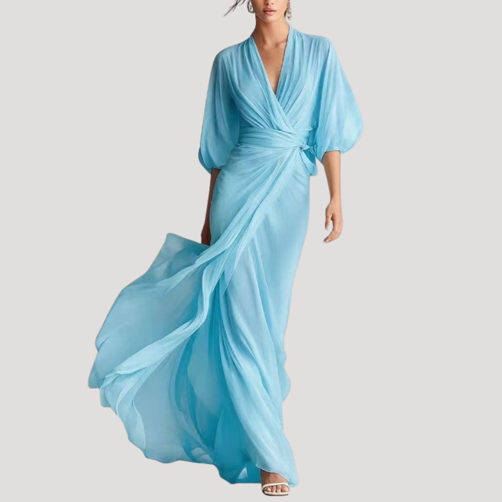 Estelle | Robe maxi portefeuille pour femmes avec manches 3/4