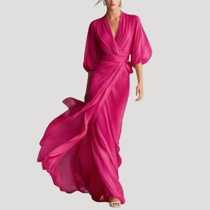 Estelle | Robe maxi portefeuille pour femmes avec manches 3/4