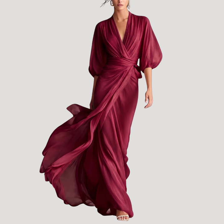 Estelle | Robe maxi portefeuille pour femmes avec manches 3/4