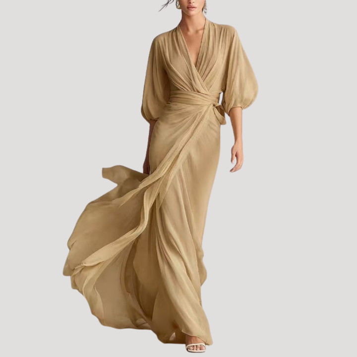 Estelle | Robe maxi portefeuille pour femmes avec manches 3/4