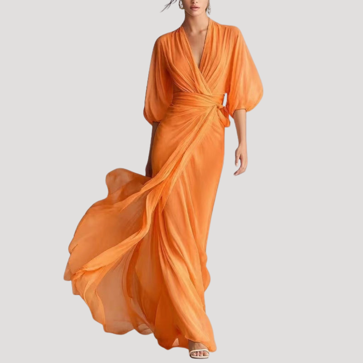 Estelle | Robe maxi portefeuille pour femmes avec manches 3/4