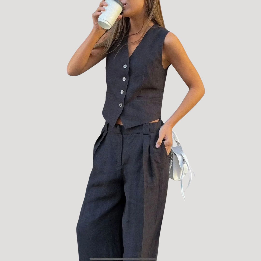 Evadne | Ensemble Gilet Sans Manches et Pantalon Large pour Femmes