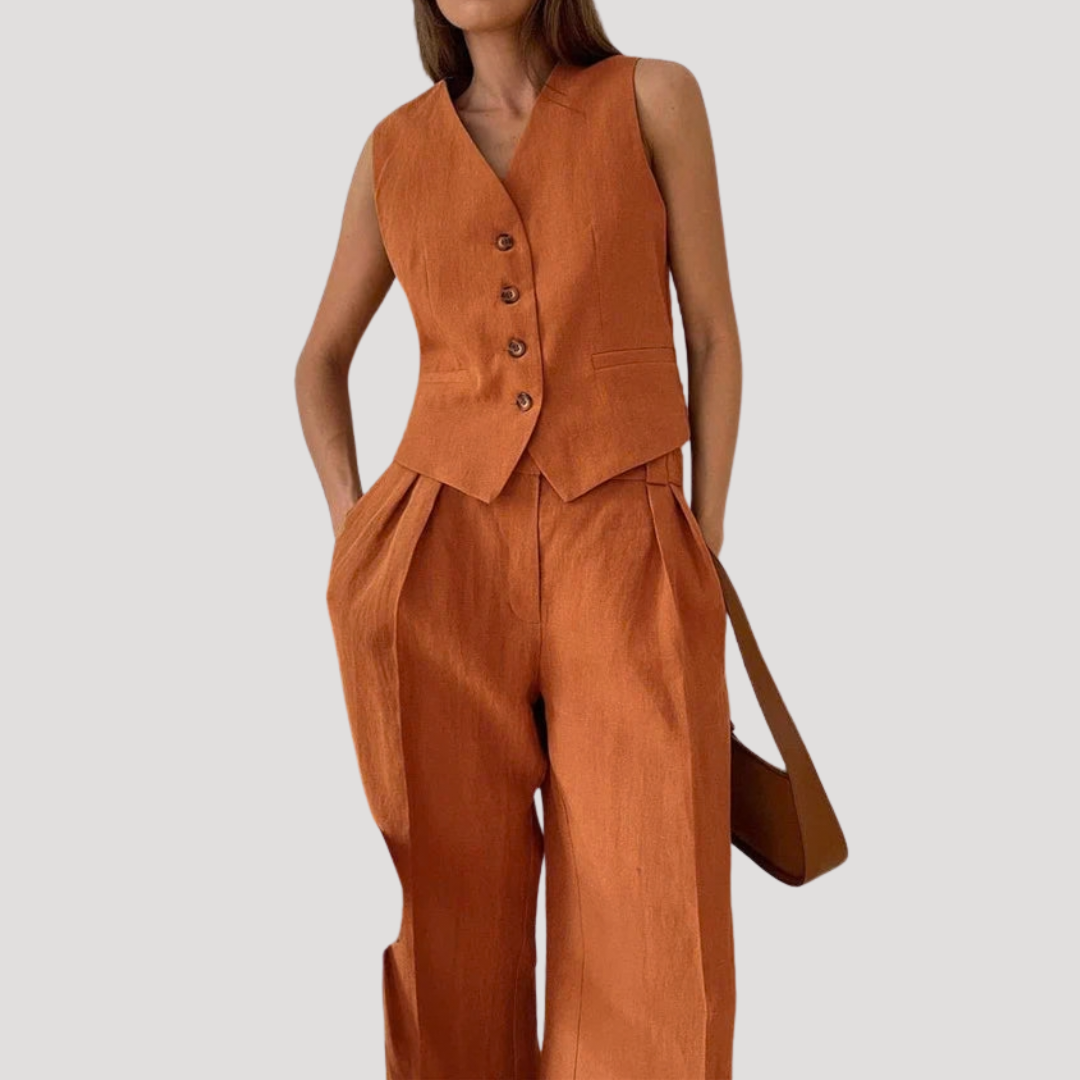 Evadne | Ensemble Gilet Sans Manches et Pantalon Large pour Femmes