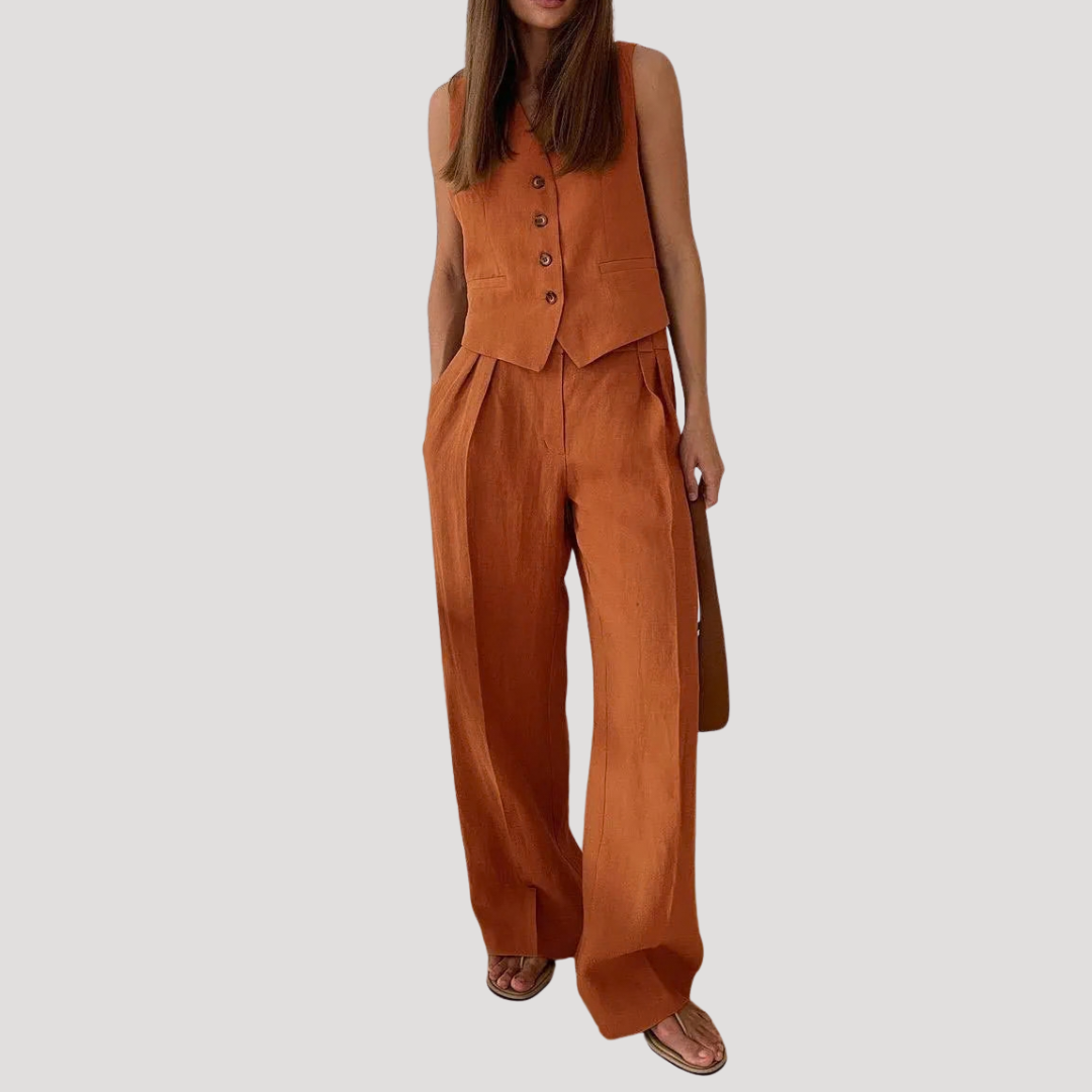 Evadne | Ensemble Gilet Sans Manches et Pantalon Large pour Femmes