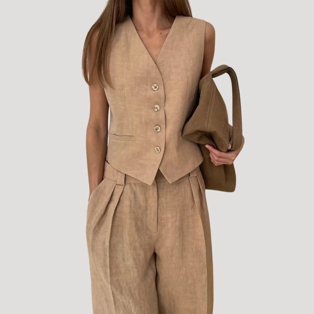 Evadne | Ensemble Gilet Sans Manches et Pantalon Large pour Femmes