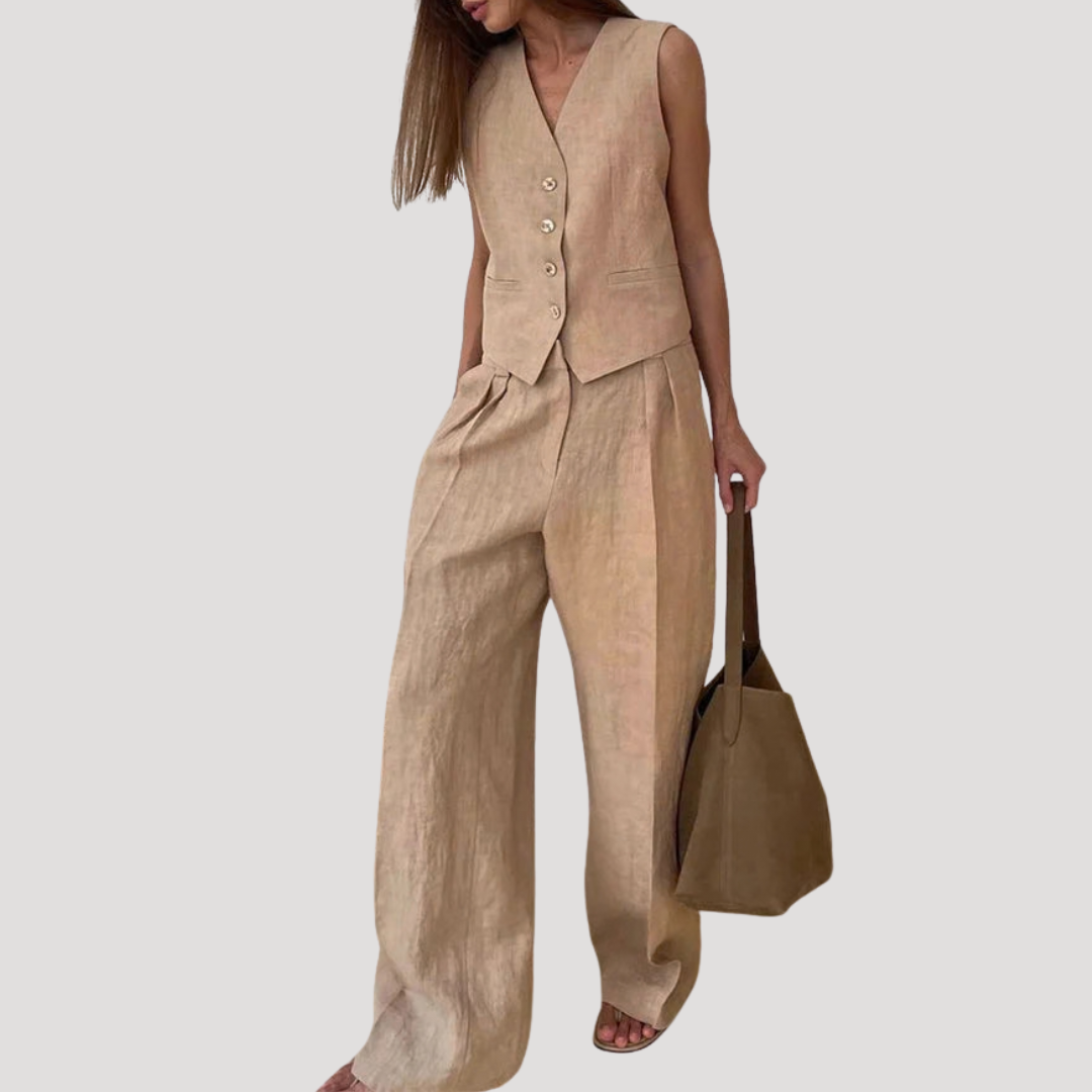 Evadne | Ensemble Gilet Sans Manches et Pantalon Large pour Femmes