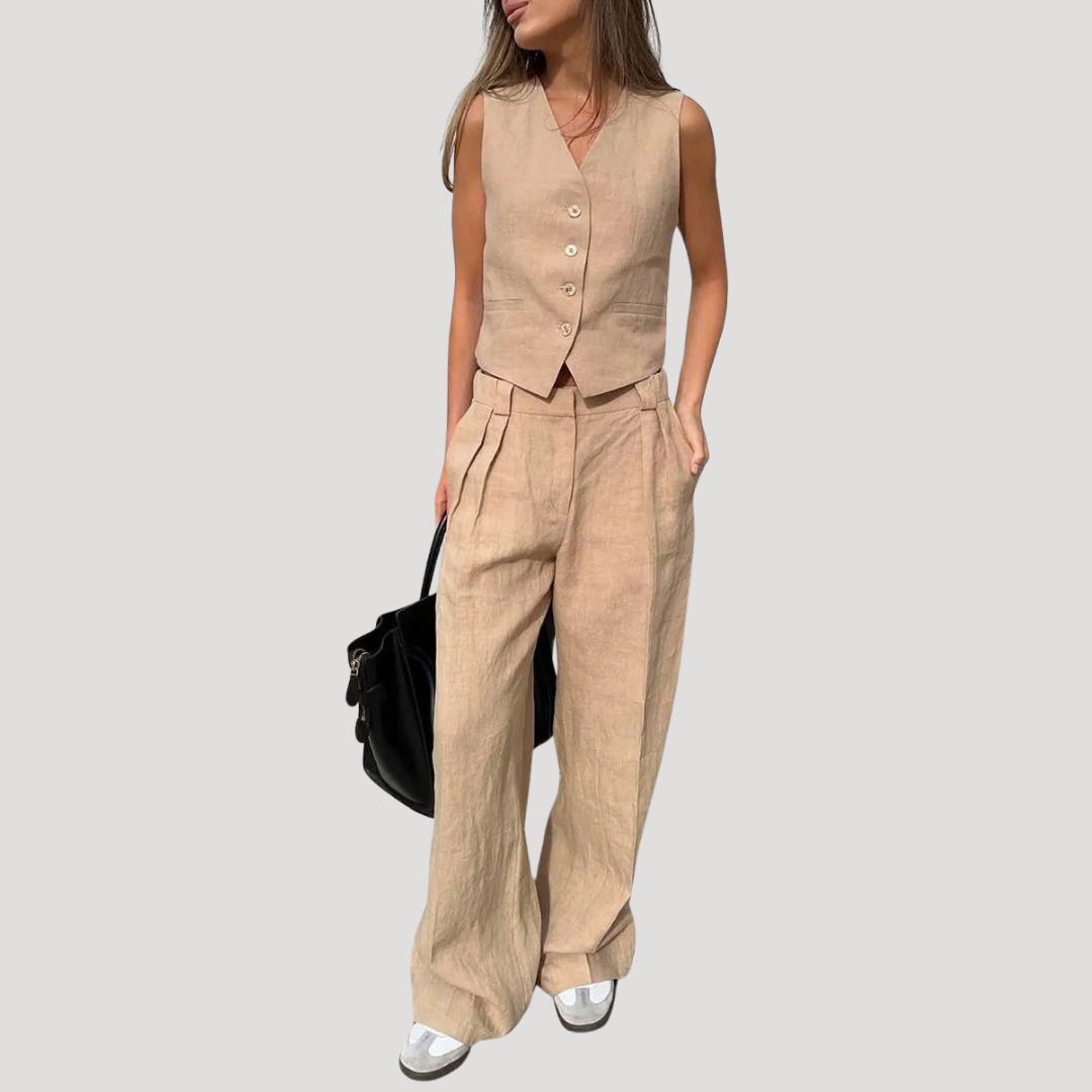 Evadne | Ensemble Gilet Sans Manches et Pantalon Large pour Femmes