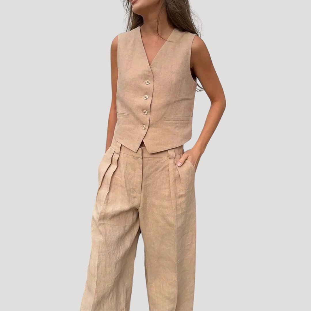 Evadne | Ensemble Gilet Sans Manches et Pantalon Large pour Femmes