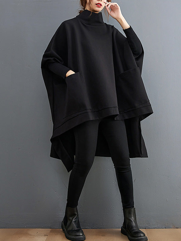 Sweat-shirt urbain à col haut, à ourlet plongeant, couleur unie