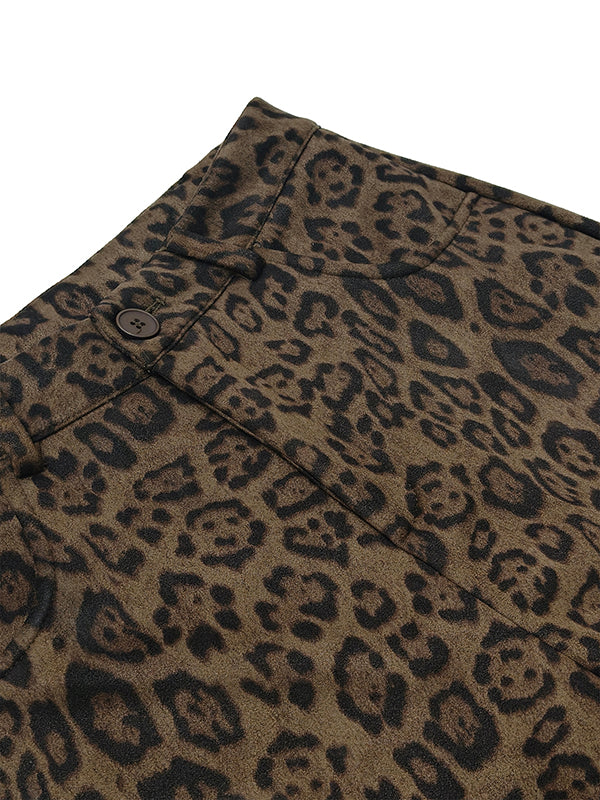 Pantalon urbain à imprimé léopard, patchwork, à jambes larges