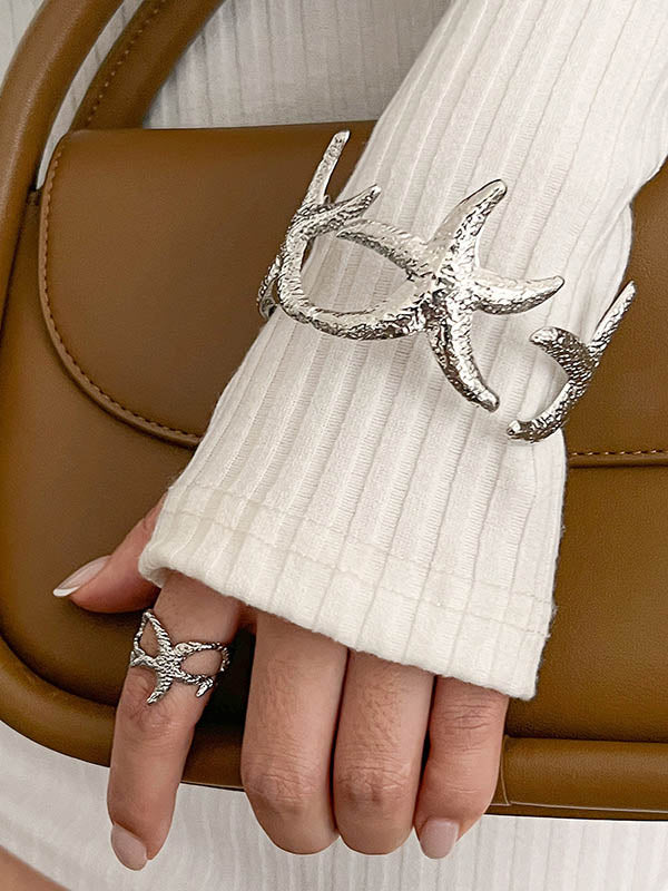 Parure bracelet et bague géométrique en forme de fleur