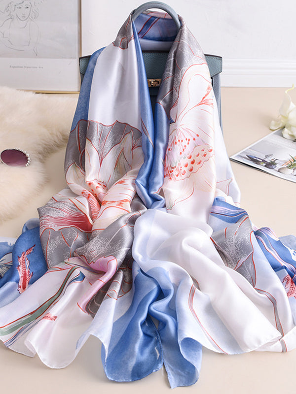 Écharpe châle imitation soie à imprimé floral vintage