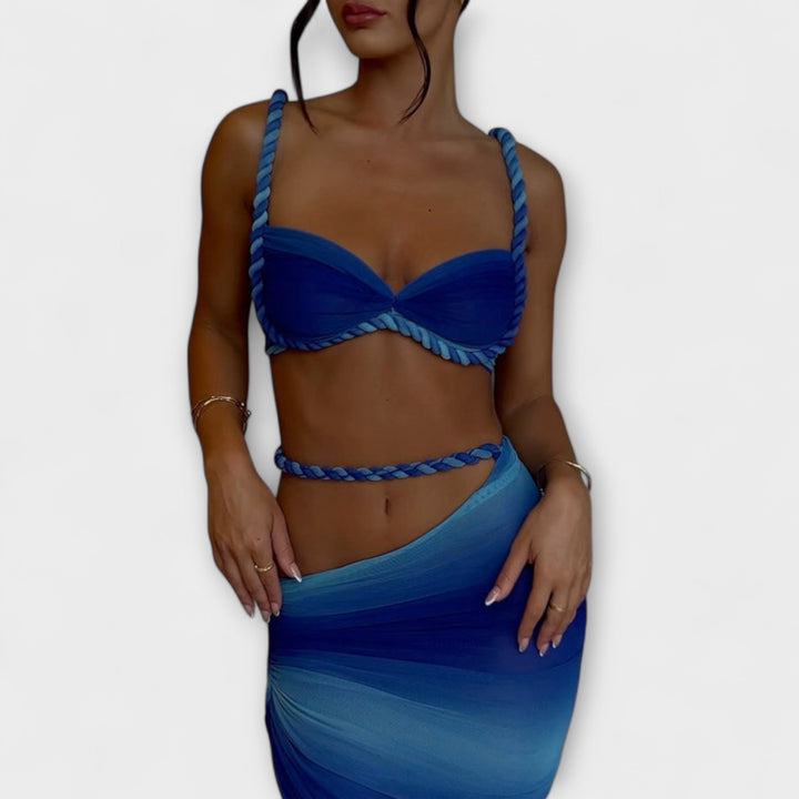 Jane - Ensemble élégant de crop top à tresses dégradé avec jupe overskirt