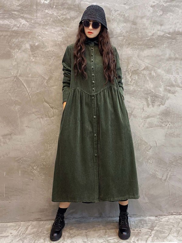 Robe Originale à Revers en Velours Côtelé Uni
