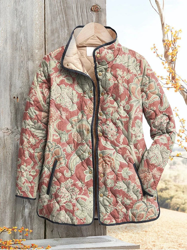 Veste matelassée pour femmes avec motif floral vintage