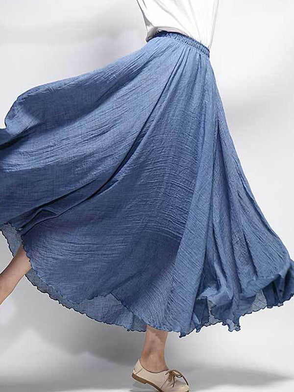 Jupes décontractées trapèze à taille élastique de couleur unie