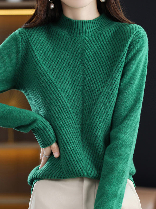 Pull urbain à manches longues et demi-col roulé de couleur unie