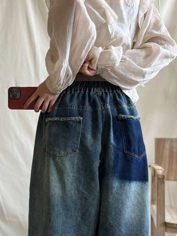 Jean ample à jambes larges, à taille élastique, à poches, couleur contrastée