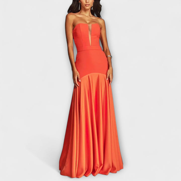 Vadena – Robe maxi sans épaules avec décolleté en V