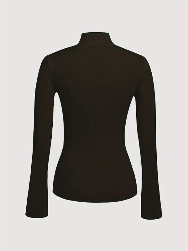 Pull asymétrique fendu devant à manches longues, à empiècements, à col en V