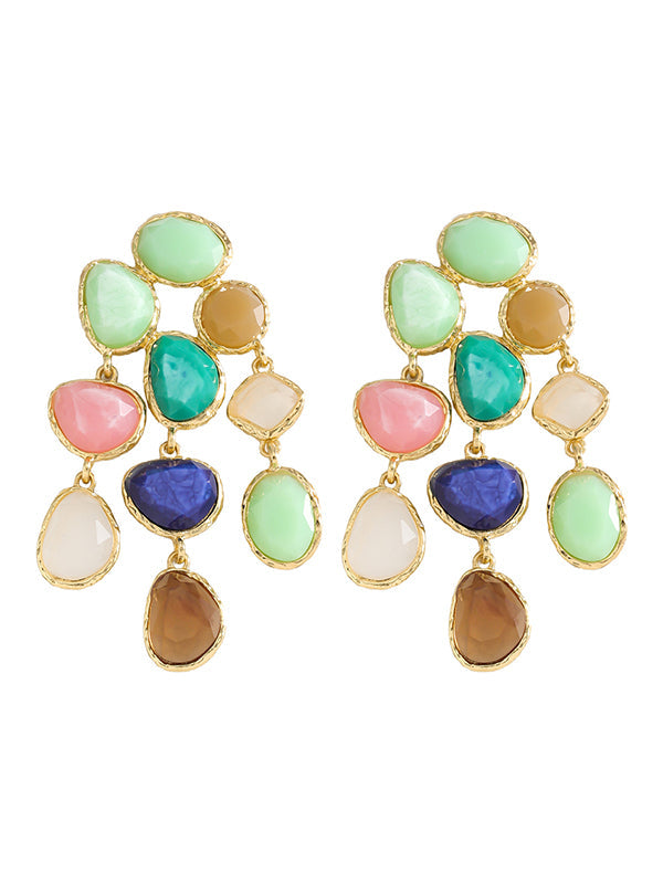 Boucles d'oreilles pendantes géométriques à pompons