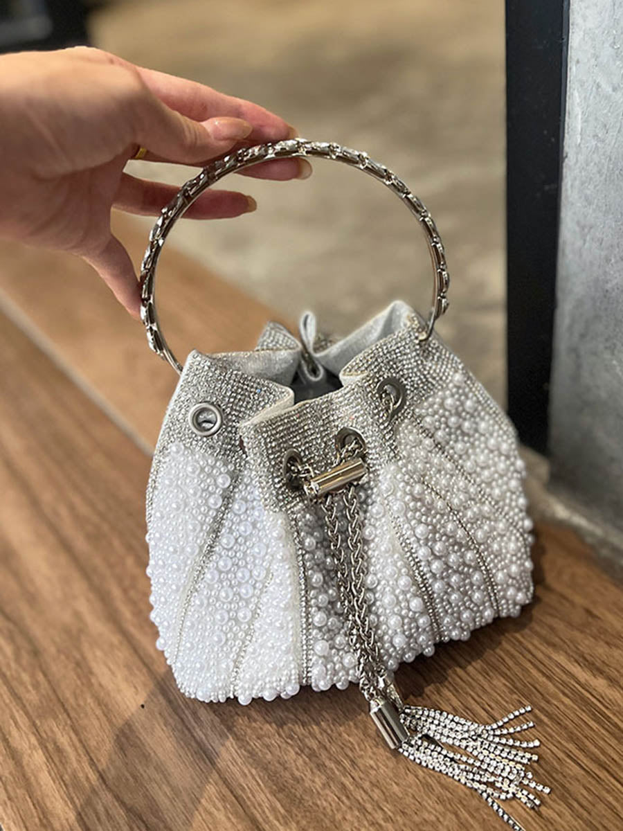 Sac à main ajouré géométrique à strass, à cordon de serrage