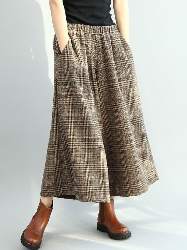 Pantalon Vintage ample à jambes larges et à carreaux, taille élastique