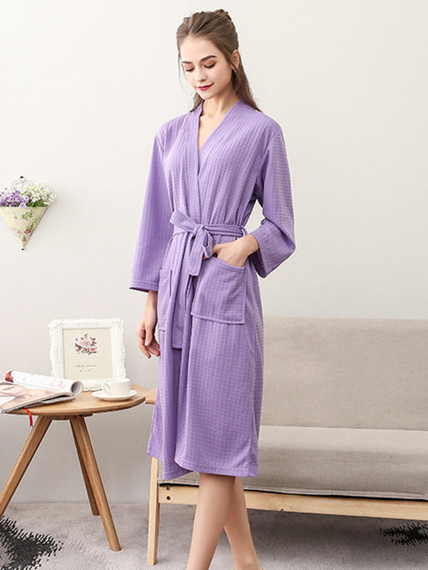 Robe de pyjama fine à bandage solide et confortable