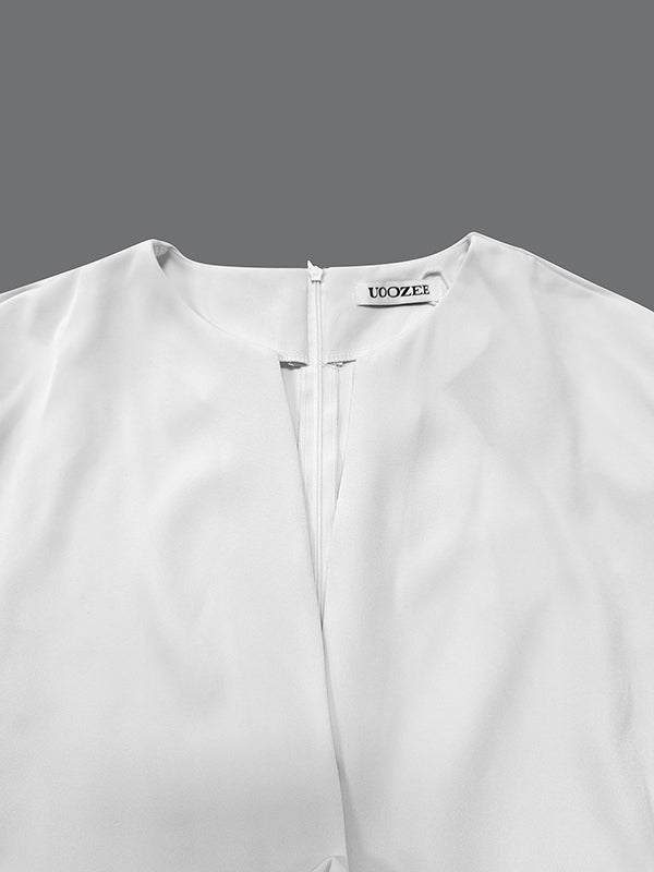 Robe longue ample à manches mi-longues, avec ceinture, à décolleté en V profond, couleur unie