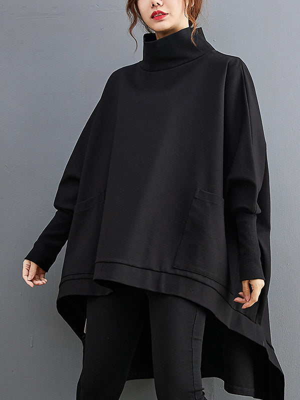Sweat-shirt urbain à col haut, à ourlet plongeant, couleur unie