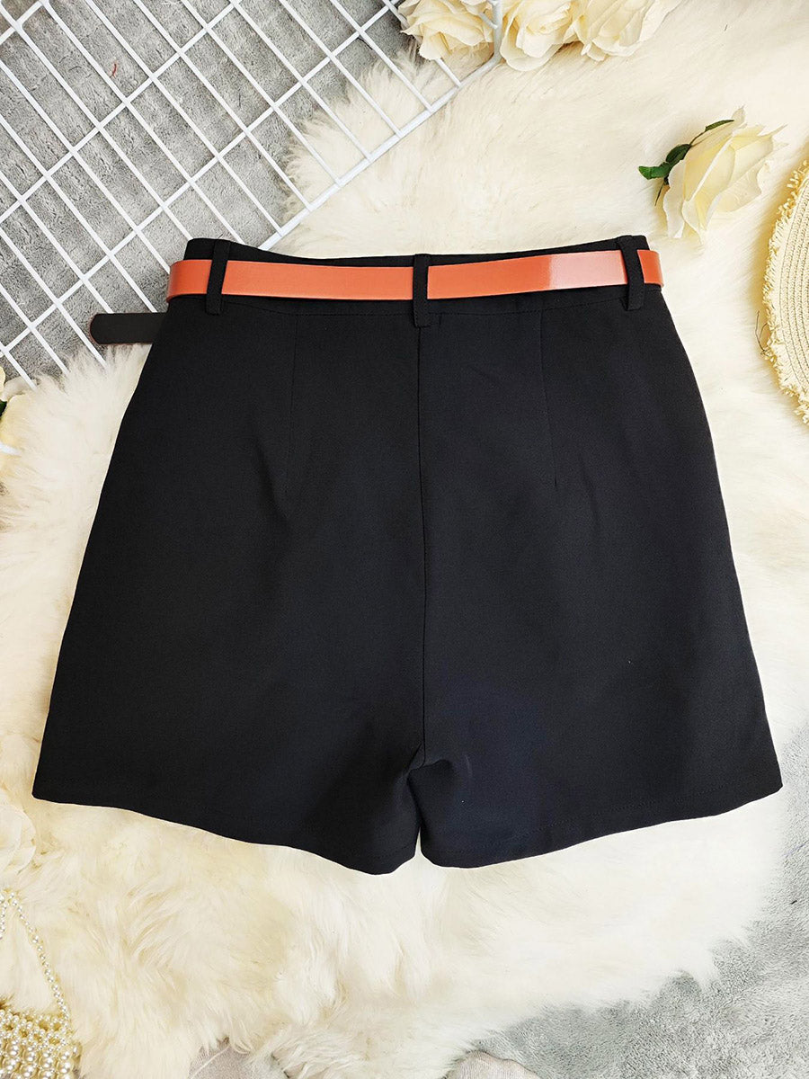 Pantalon de tailleur ample taille haute, avec ceinture, couleur unie