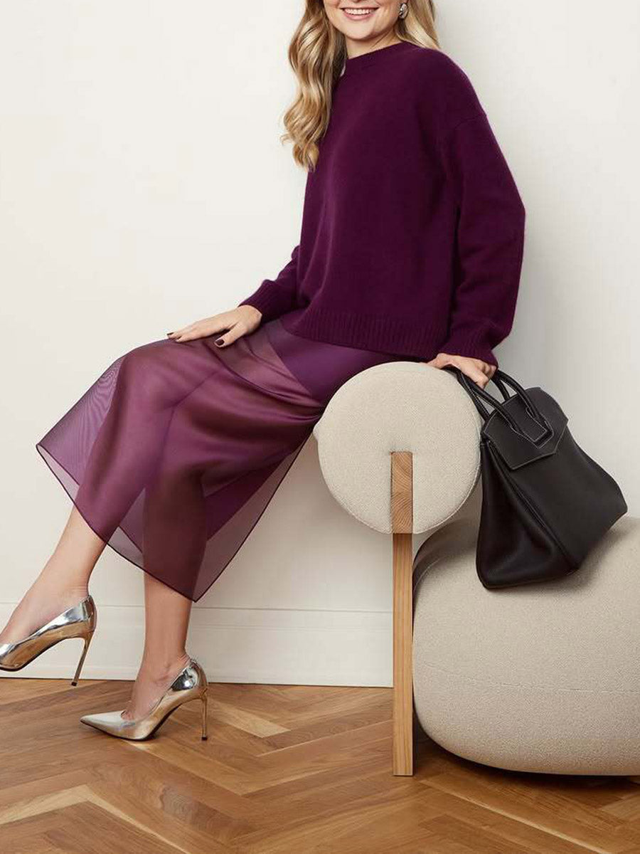 Jupe superposée transparente à taille élastique, taille haute, à empiècements, couleur unie