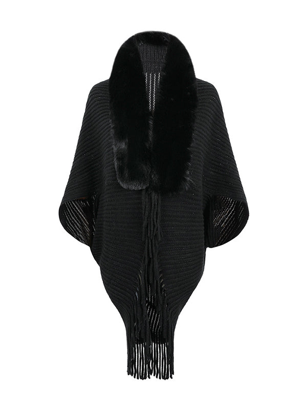 Cardigan ample à manches chauve-souris, couleur unie, manteaux à franges