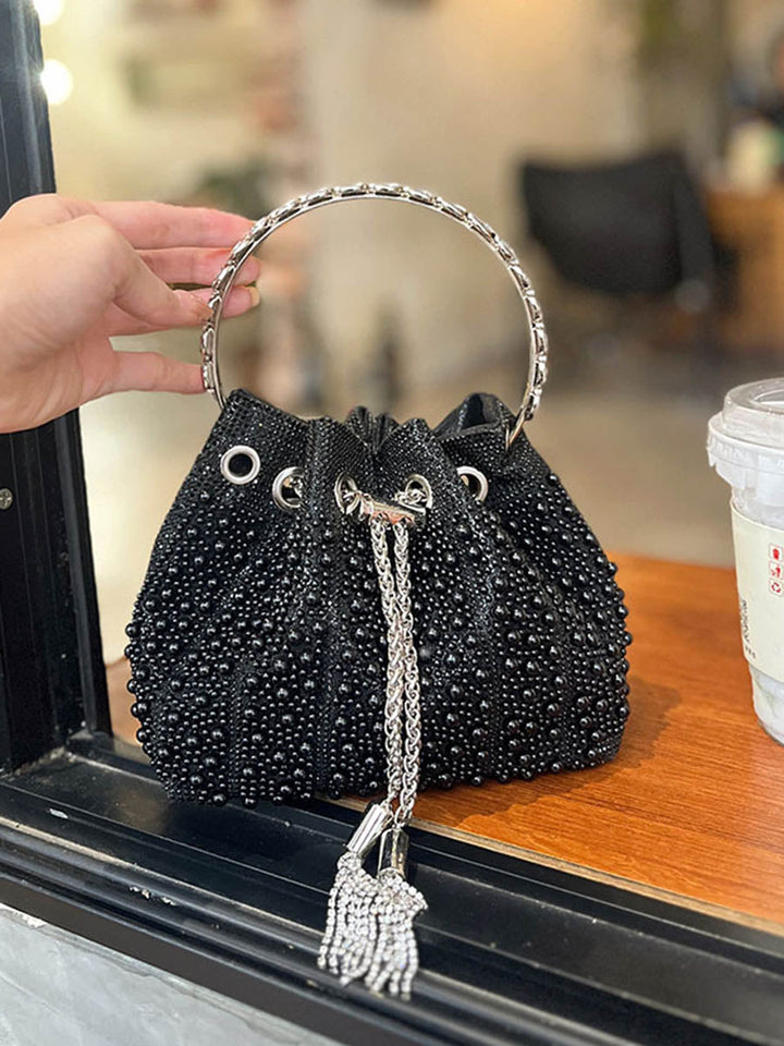 Sac à main ajouré géométrique à strass, à cordon de serrage