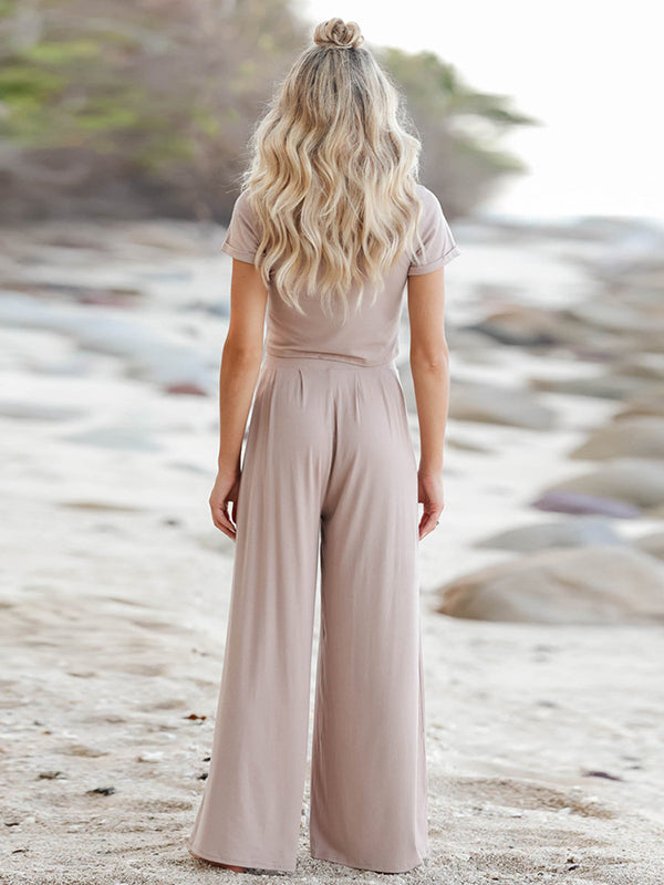 Ensemble deux pièces simple couleur unie – t-shirt + pantalon