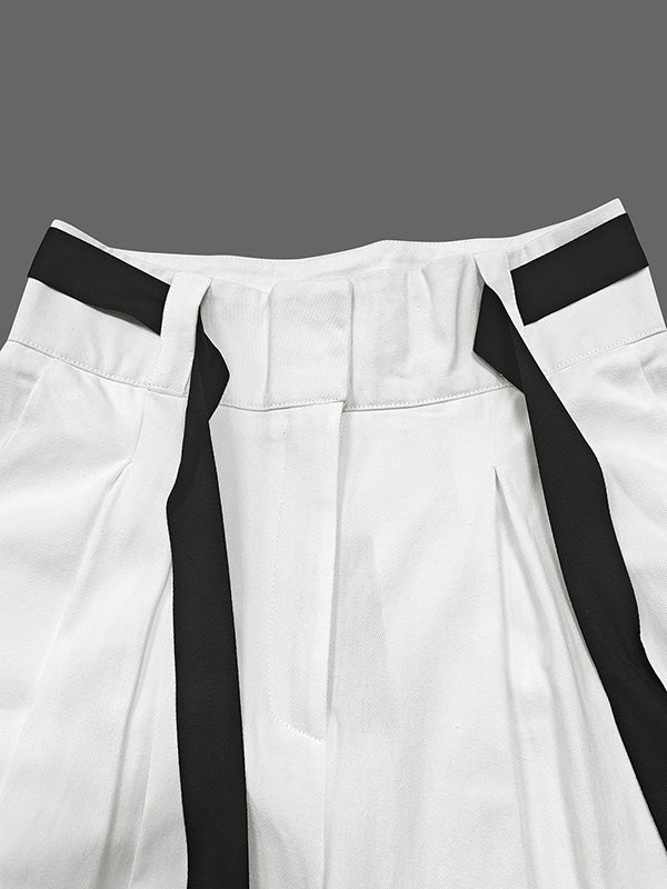 Pantalon ample plissé taille haute, à cordon de serrage