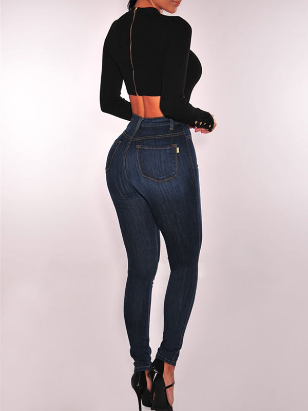 Jean coupe slim, taille haute, à empiècements