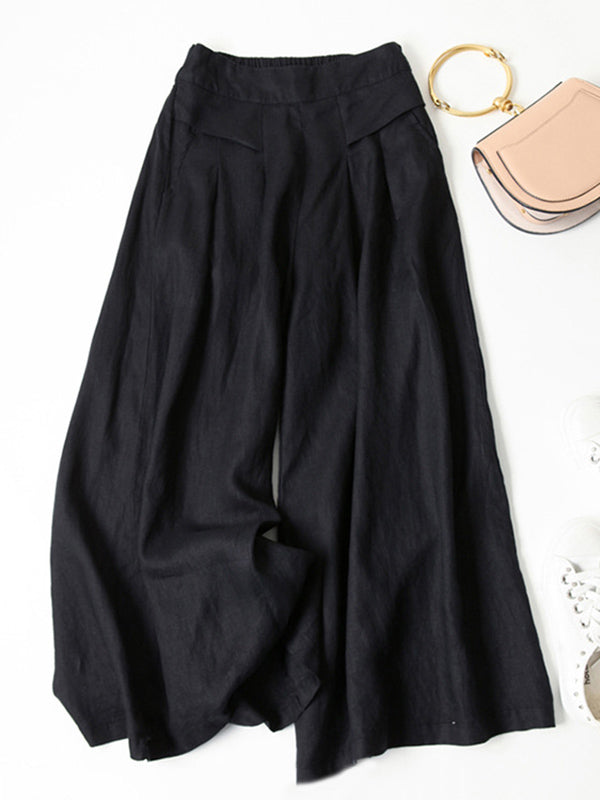 Neuvième pantalon large ample en coton Ramie de couleur unie, grande taille
